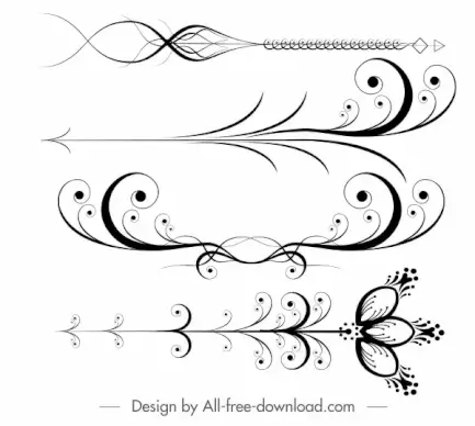 decorative elements black white curves flora arrow shapes