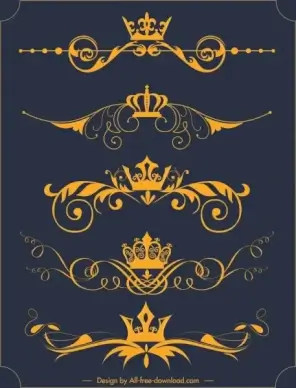 decorative elements royal crown yellow symmetric decor