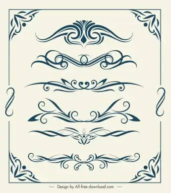 decorative elements templates elegant retro symmetry curves shapes