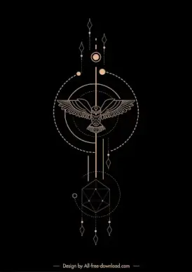 decorative ethnic template owl geometry sketch