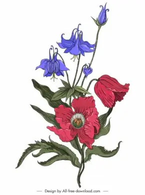 decorative flower painting colored classical decor blooming sketch