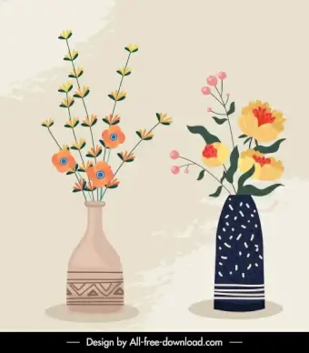 decorative flower pots background flat retro handdrawn