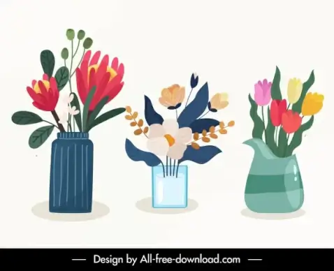 decorative flowers icons flat colorful classical sketch