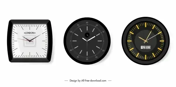 decorative hang clock icons modern design flat sketch