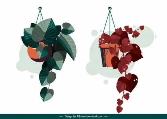 decorative houseplant icons hanging design colored classic