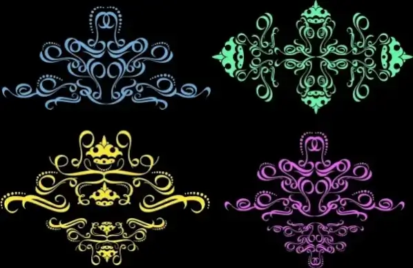decorative icons collection colorful classical curves design