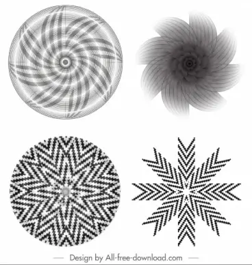 decorative kaleidoscope templates black white dynamic swirled illusion