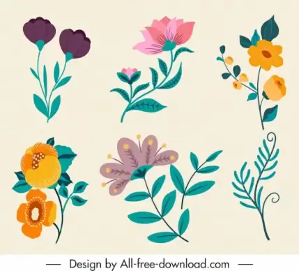decorative nature elements elegant classic flora leaf sketch