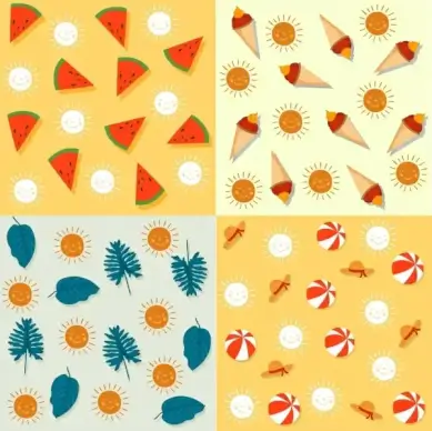 decorative pattern sets summer theme repeating icons decor