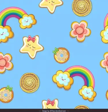decorative pattern stylized rainbow star clouds colorful design