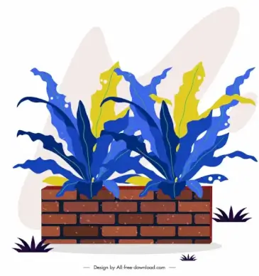 decorative plant icon brick pottery colored classical design