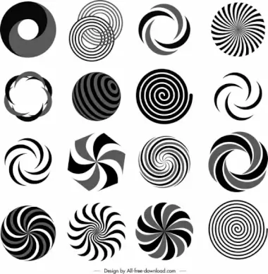decorative swirled icons black white twisted sketch