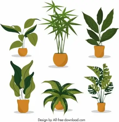decorative tree pot icons green brown design
