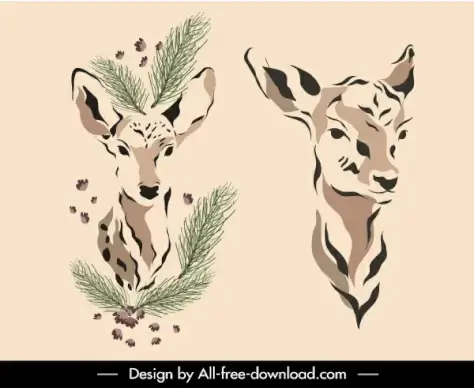 deer icons classic handdrawn sketch