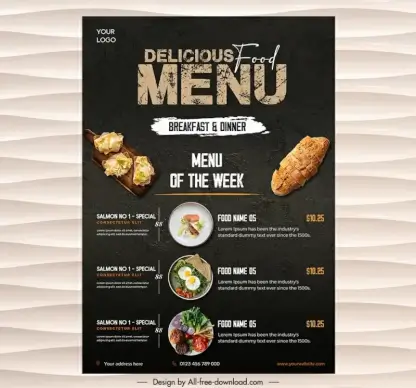 delicious food menu template elegant dark 
