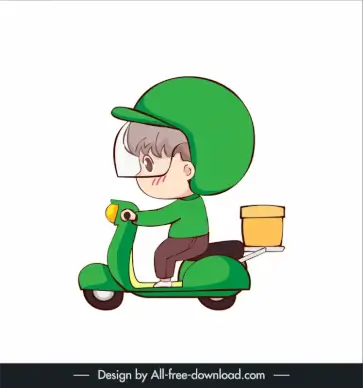 delivery man chibi character icon scooter riding sketch funny handdrawn cartoon character