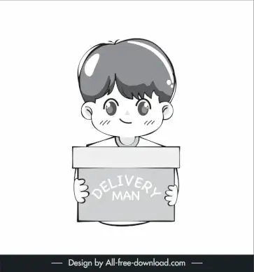 delivery man chibi character lineart icon cute black white handdrawn cartoon outline 