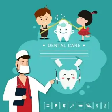 dental banner dentist children stylized teeth icons