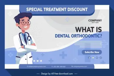 dental banner template dynamic smiling dentist cartoon