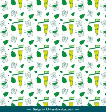 dental clinic pattern repeating toothpaste toothbrush leaf teeth sketch