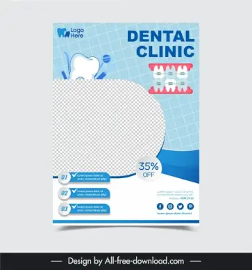 dental clinic poster template flat tooth checkered decor