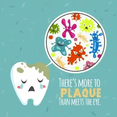 dentistry banner stylized tooth bacteria icons colored cartoon