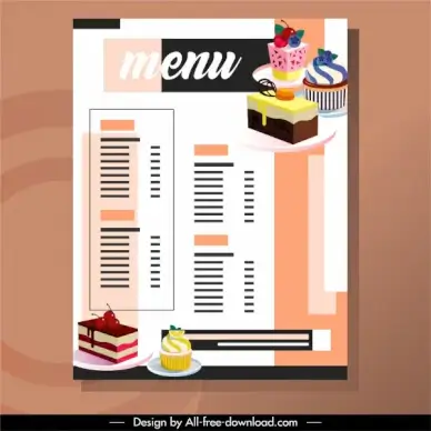 dessert menu template cream cakes sketch colorful decor