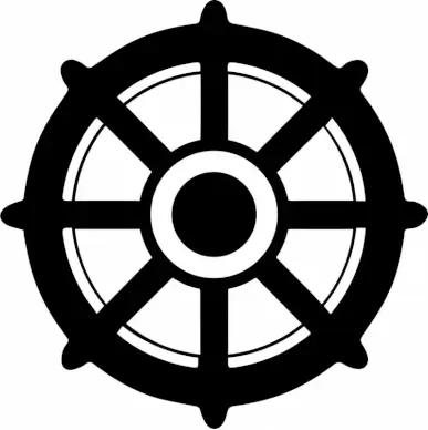dharmachakra sign icon symmetric black white wheel shape sketch