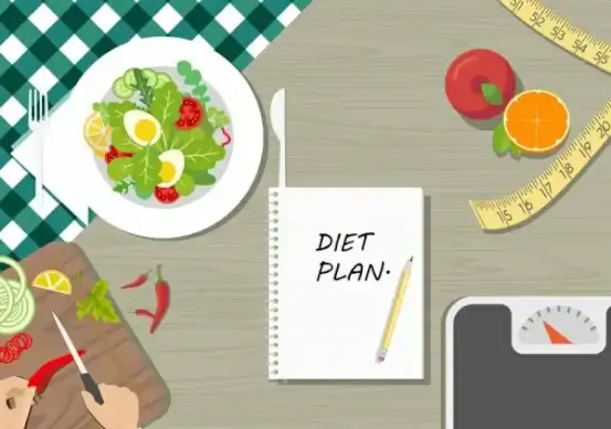 diet banner vegetable food weight ruler notebook icons