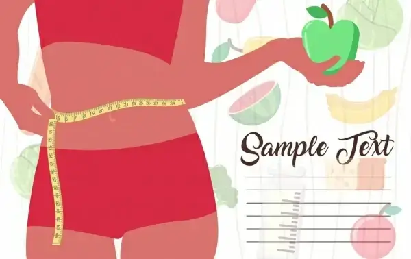 diet banner woman body ruler fruits icons decor