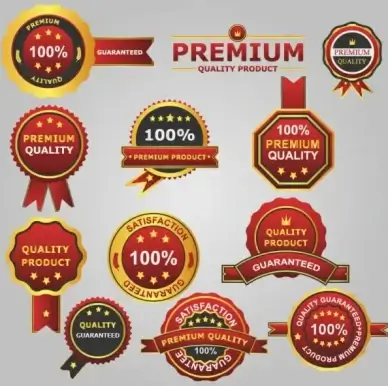 different guaranty quality labels vector set