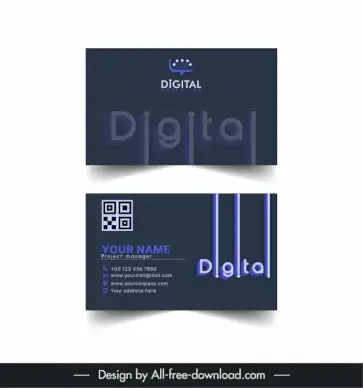 digital business card template dark stylized texts light effect