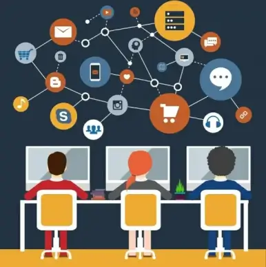 digital communication background working human internet icons