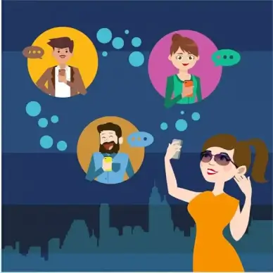 digital communication design with human chatting on phones