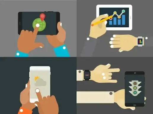 digital devices sets illustration with hands touching
