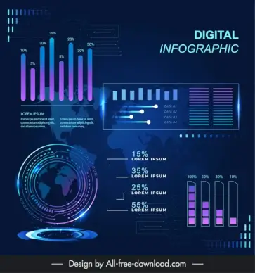 digital infographic banner template modern dark chart elements