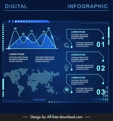 digital infographic  template modern dark charts elements
