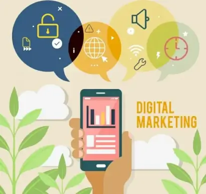 digital marketing advertising smartphone ui icons decor