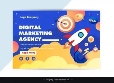 digital marketing banner template flat spaceship ui elements