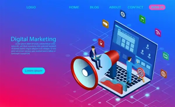 digital marketing concept for banner and website business analysis content strategy and management digital media campaign flat vector illustration with icon
