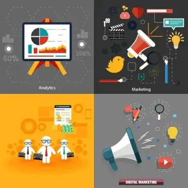 digital marketing concepts isolation with colored design elements
