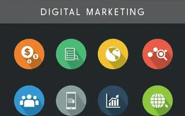 digital marketing design elements colorful flat circles isolation
