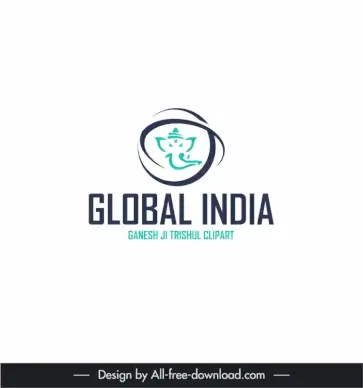 digital marketing logo global x india template handdrawn curves elephant sketch