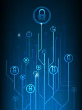 digital security background branch lock icons dark blue decor