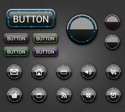 digital shaped buttons design with shiny black background