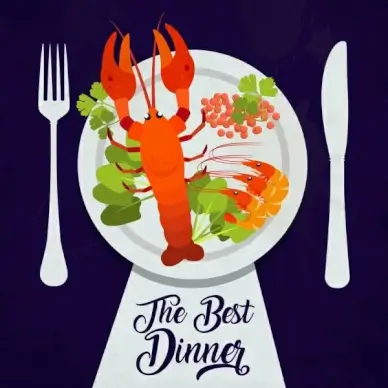 dinner advertising dishware seafood icons decor