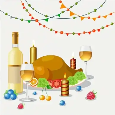 dinner background delicious roasted chicken icon colored design