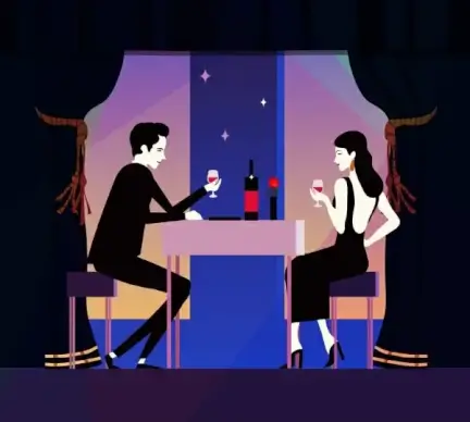 dinner background romantic couple icon colored cartoon