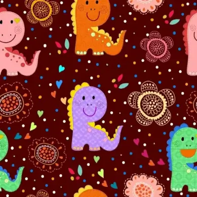 dinosaur background cute cartoon design flowers decoration