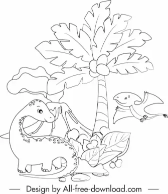 dinosaur drawing cartoon sketch black white handdrawn